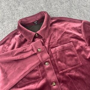 Express Shirt Jacket XL Burgundy Ribbed Velour Corduroy Cropped Shacket Womens